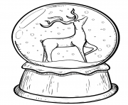 Printable Christmas snow globe with reindeer coloring pages