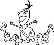Printable Olaf dance with Frozens snowgies coloring pages