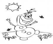 Printable Olaf in the sun with flowers and bees coloring pages