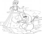 Printable Elsa Olaf playing with snow coloring pages