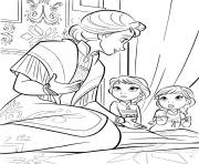 Printable Little Anna and Elsa with Mother coloring pages