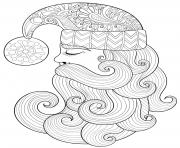 Printable christmas for adults santa claus swirly beard decorative hat coloring pages