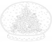 Printable christmas for adults snowglobe decorated tree coloring pages