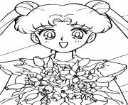 Printable Sailor Moon with flowers coloring pages