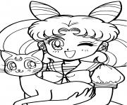 Printable Sailor Moon and Cat coloring pages
