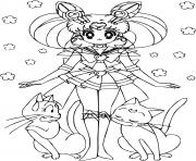 Printable Sailor Moon and cats coloring pages