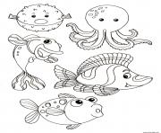 Printable animals from the sea for children coloring pages