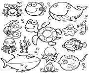 Printable cute sea animals coloring pages