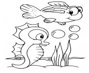 Printable seahorse and fish under the sea coloring pages