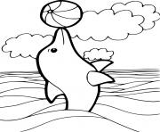 Printable Dolphin Playing Ball in the Sea coloring pages