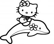 Printable Hello Kitty Riding a Dolphin coloring pages