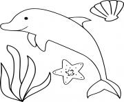 Printable Simple Dolphin and Shells coloring pages