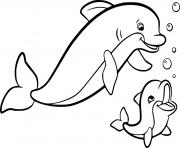 Printable Dolphin and Her Baby with Bubbles coloring pages