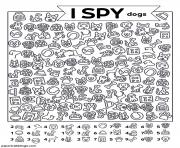 Printable I Spy dogs animals coloring pages