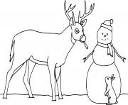 Printable Deer and a Snowman coloring pages