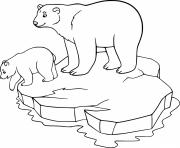 Printable Polar Bear Cub and Mom on the Ice coloring pages