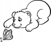 Printable Bear Cub and a Butterfly coloring pages