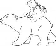 Printable Polar Bear Cub on Mothers Back coloring pages