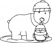Printable Cartoon Polar Bear and Penguin coloring pages