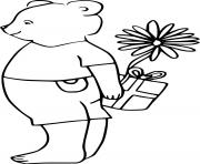 Printable Young Bear Holds a Gift coloring pages