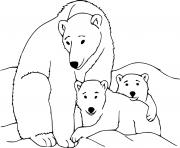 Printable Polar Bear Mom and Two Cubs coloring pages