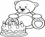 Printable Bear and a Birthday Cake coloring pages