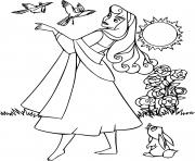 Printable Princess Aurora and Animals in the Sun coloring pages