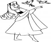 Printable Aurora with Two Birds Disney Princess coloring pages