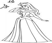 Printable Princess Aurora and Two Birds coloring pages