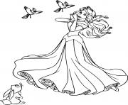 Printable Aurora with Forest Animals Disney Princess coloring pages