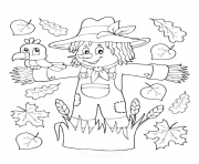 Printable scarecrow in a field to scare birds coloring pages