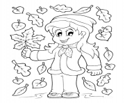 Printable girl takes a leaf autumn tree coloring pages