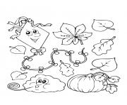 Printable the start of autumn wind pumpkin and leaves coloring pages