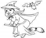 Printable Beautiful Witch Bat Halloween coloring pages