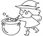 Printable Cute Witch Stirring Cauldron coloring pages