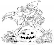 Printable halloween smiling witch and crow by azuzl coloring pages