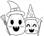Printable Cute Witch and Wizard Jack o lantern halloween kids coloring pages