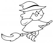 Printable Cute Witch On A Broom coloring pages