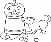 Printable Jack O Lantern on the Bucket with a Puppy coloring pages