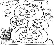 Printable Four Jack O Lanterns in a Pile coloring pages