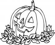 Printable Jack O Lantern and Many Leaves coloring pages