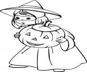 Printable Little Girl Holds a Jack O Lantern coloring pages