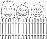 Printable Three Jack O Lantern on the Fence coloring pages