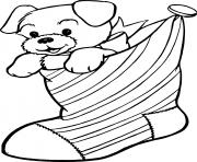 Printable Puppy in Stocking coloring pages