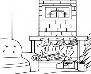 Printable Fireplace with Three Stockings coloring pages