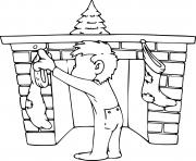 Printable Kid Hanging Stockings on the Mantel coloring pages
