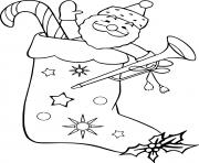 Printable Santa Holds a Horn in Stocking coloring pages