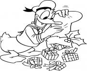 Printable Donald Duck Pours out Gifts in the Stocking coloring pages