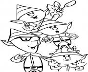 Printable Four Elves Playing coloring pages