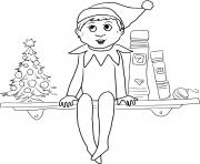 Printable Elf on the Shelf with a Christmas Tree coloring pages